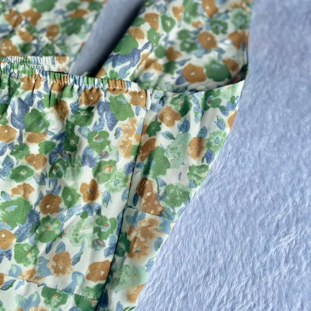 **NWOT** CIDER, (Size S) “Bottomless Mimosas” Green Floral Halter Mini Dress - Picture 3 of 10
